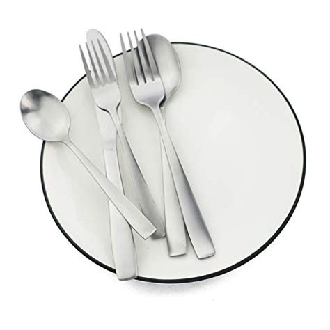 JASHII Stainless Steel Matte Silver Silverware Set Square Flatware