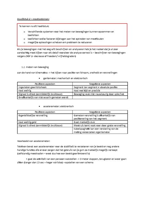 Samenvatting H2 Biomechanica Hoofdstuk 2 Meetsystemen Als Je