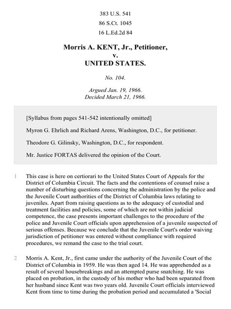 Kent v. United States, 383 U.S. 541 (1966) | Juvenile Court | Judgment (Law)