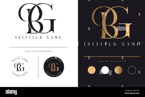 Luxury Initial BG Or GB Monogram Text Letter Logo Design Stock Vector