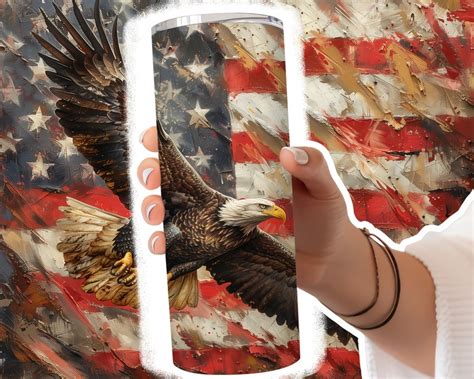 American Eagle Flying Flag July 4th 20 Oz Skinny Tumbler Sublimation