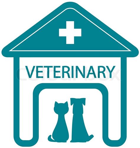 Veterinary Symbol With Home Clinic Silhouette And Pet Cat And Dog