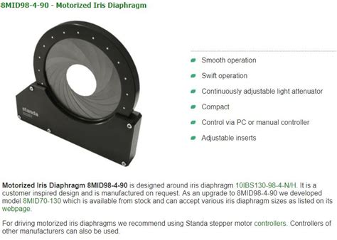 8mid98 4 90 Motorized Iris Diaphragm 주비엠레이저솔루션