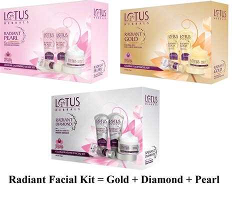 Lotus Herbal Radiant Pearl Gold Diamond Cellular Glow Facial Kit Set Of