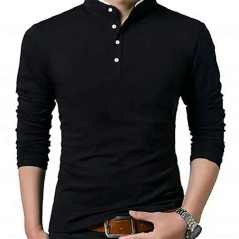 Plain Cotton Men Black Full Sleeve T Shirts Henley Collar At Rs 160