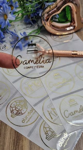 Adesivo Transparente Personalizado Dourado 5x5cm 50 Unidades Elo7