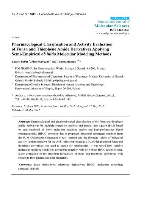 Pdf Pharmacological Classification And Activity Evaluation Of Furan And Thiophene Amide