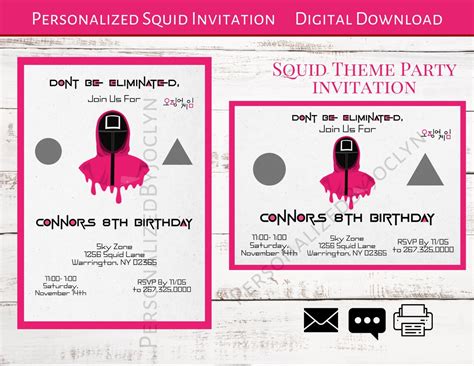 Squid Games Invitations The Squid Games Party Editable Squid Etsy