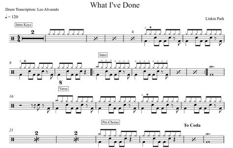 What I Ve Done Linkin Park Drum Sheet Music Leo Alvarado Drumsetsheetmusic