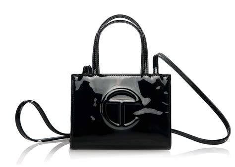 Telfar Small Patent Shopping Bag Black In Faux Leather With Silver Tone