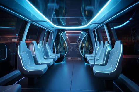 Futuristic Bus Interior With Empty Passenger Seats Generative Ai Stock