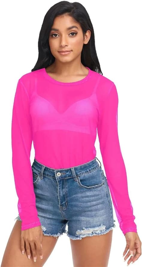 Hot Pink Long Sleeve Mesh Top Justyouroutfit