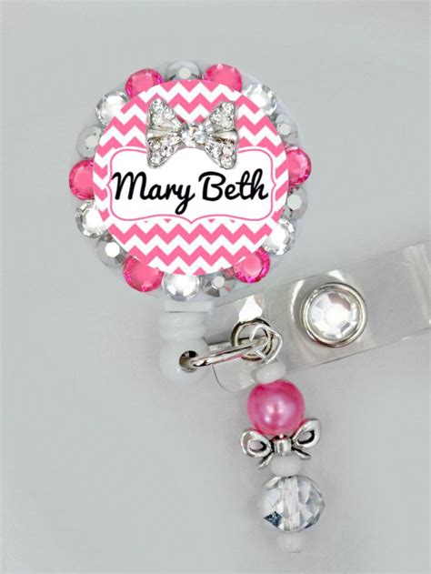 Deluxe Retractable ID Badge Reel Personalized Pink Chevron Etsy