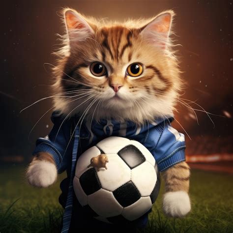 Foto Del Gato Del Jugador De F Tbol Y El Bal N De F Tbol Foto Premium