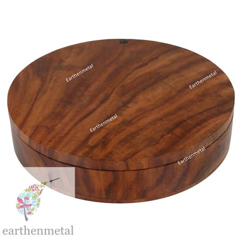 Contemporary Earthenmetal Sheesham Wood Round Spice Box Capacity 50