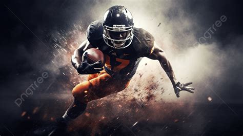 Football Player Running On An Orange Background With Smoke Football