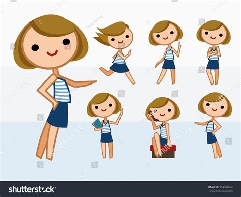 Set Funny Cartoon Girls Stock Vector Royalty Free 354061652 Shutterstock