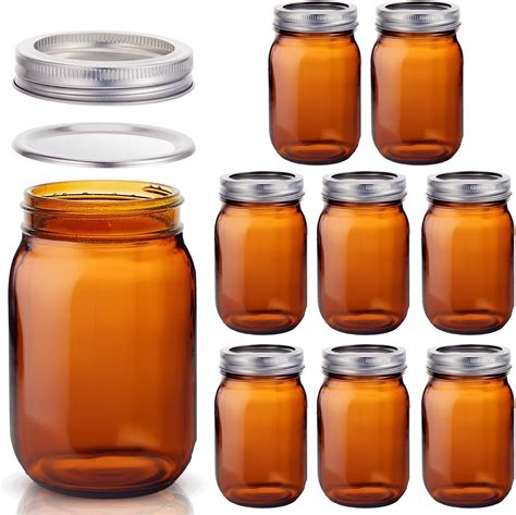 Tessco 12 Pieces 16 Oz Amber Mason Jars With Lids Decorative Pint Canning Jars