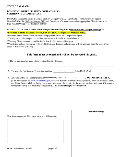 Alabama Domestic Limited Liability Company Llc Certificate Of Amendment Fill Out Sign