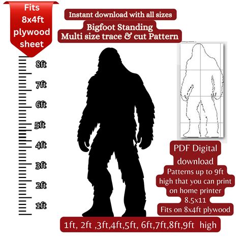 Digital Paper Silhouette Template Life Size Bigfoot 8 Ft Sasquatch