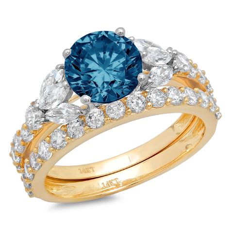 Clara Pucci K Yellow White Gold Round Cut Ct Natural London Blue