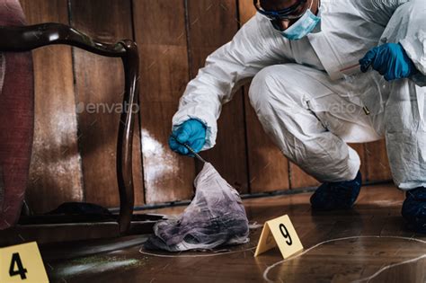 Forensic Investigator Collecting Evidence Stock Photo By Microgen