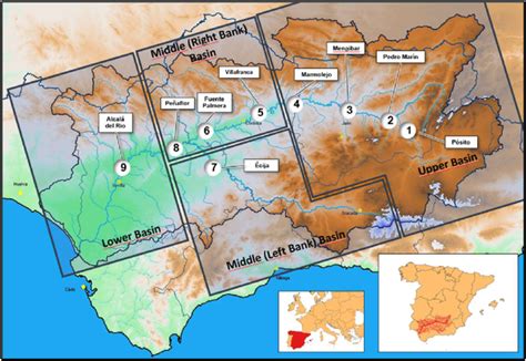 Map of the Guadalquivir basin showing the main gauges. Source: CHG ...