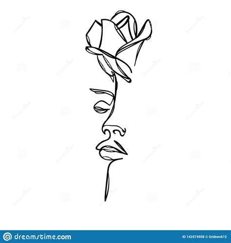 Illustration About Woman Face With Rose Flower Continuous Line Drawing