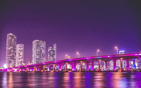 Download Florida Light Skyscraper Cityscape City Miami Purple Man Made