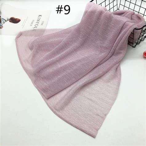 New Shimmer Pleated Hijab Scarf Plain Shiny Crinkle Shawl Fashion