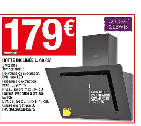 Promo Hotte Inclinée L 60 Cm Cooke lewis chez Brico Dépôt iCatalogue fr