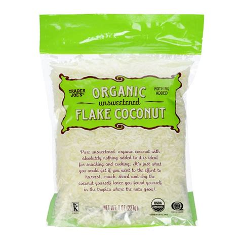 Trader Joes Organic Pure Unsweetened Coconut Flakes 8oz 1 Pack Grocery