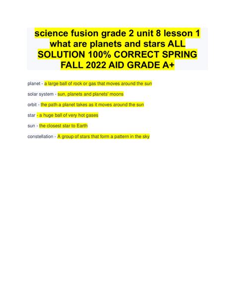 Science Fusion Grade Unit Lesson What Are Planets And Stars All