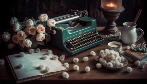 Premium Ai Image Old Fashioned Typewriter On Rustic Wooden Desk