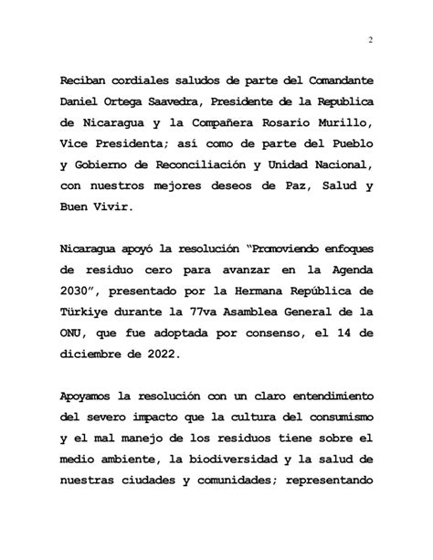 Nicaragua participa en la 77va Sesión de la Asamblea General de las