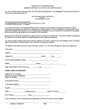 Fillable Online Mooring Permit Waiting List Application Town Of East