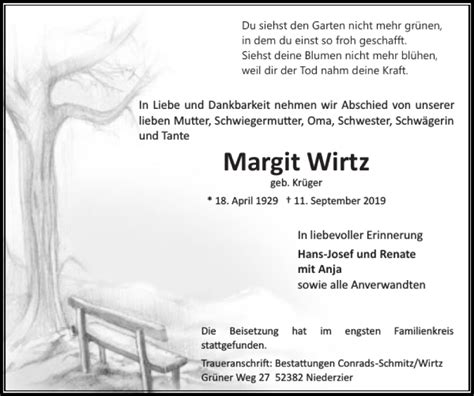 Traueranzeigen Von Margit Wirtz Aachen Gedenkt