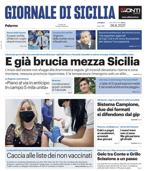 Prima Pagina Giornale Di Sicilia E Gi Brucia Mezza Sicilia Caccia