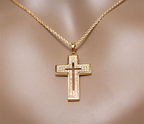 Elegant Cross Pendant Fashion Jewelry Necklace 18K Yellow Gold Plated ...