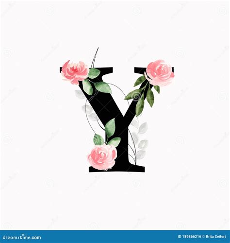 Floral Monogram Letter Y Decorated With Pink Roses And Leaves