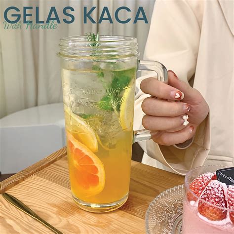 Jual Tumbler Mug Aesthetic Ml Drink Jar Gelas Kaca Dengan Pegangan