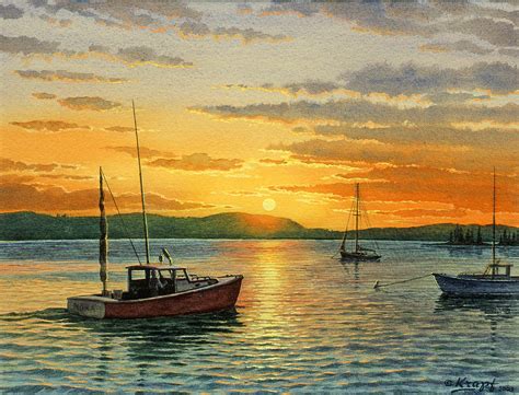 Maine Harbor Sunset Painting By Paul Krapf Pixels