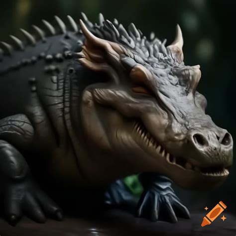 Hyper Realistic Fantasy Creature Hybrid Of Wild Boar And Crocodile With