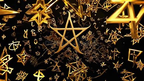 Golden Alchemical Symbols Surrounding Illuminated Pentagram Floating On