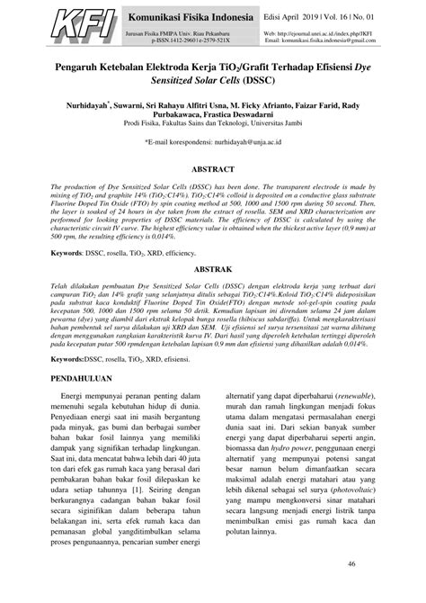 Pdf Pengaruh Ketebalan Elektroda Kerja Tio Grafit Terhadap Efisiensi