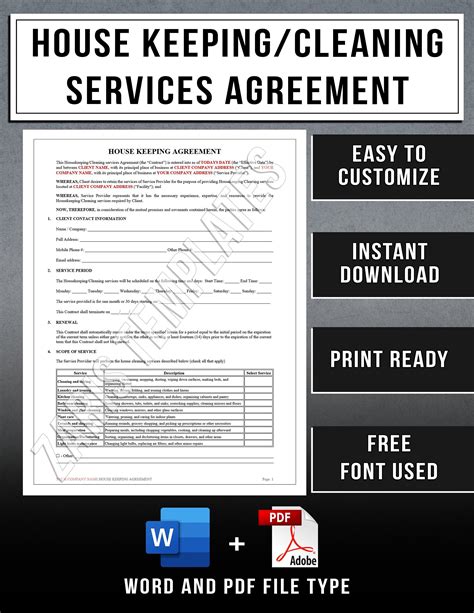 House Keeping Agreement Template Maid Services Contract Instant