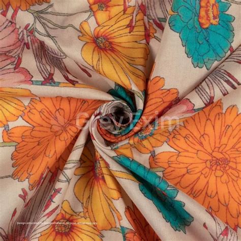 Tangerine Orange Floral Digital Print Cotton Cambric Fabric At Rs 219meter Floral Print