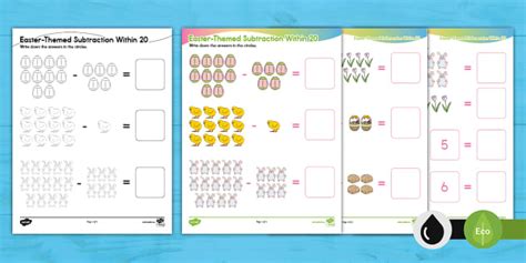 Easter Themed Subtraction Within 20 Activity Sheet Twinkl