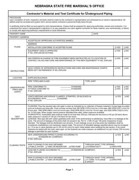 Contractors Material And Test Certificate For Underground Piping