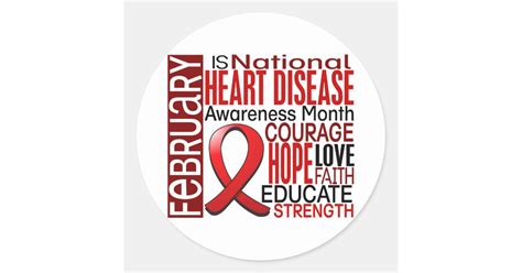 Heart Disease Awareness Month Ribbon I2 3 Classic Round Sticker Zazzle